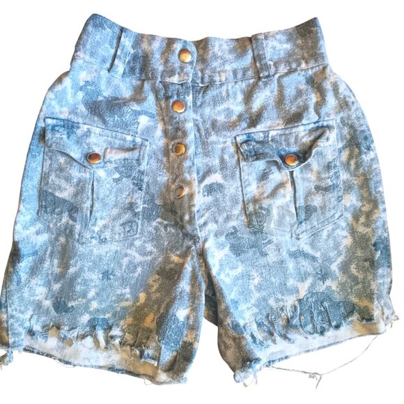 23W Vintage 70's Women's Shorts Zoo Print Animals Soft Denim Cutoff Snap Buttons - Picture 1 of 8